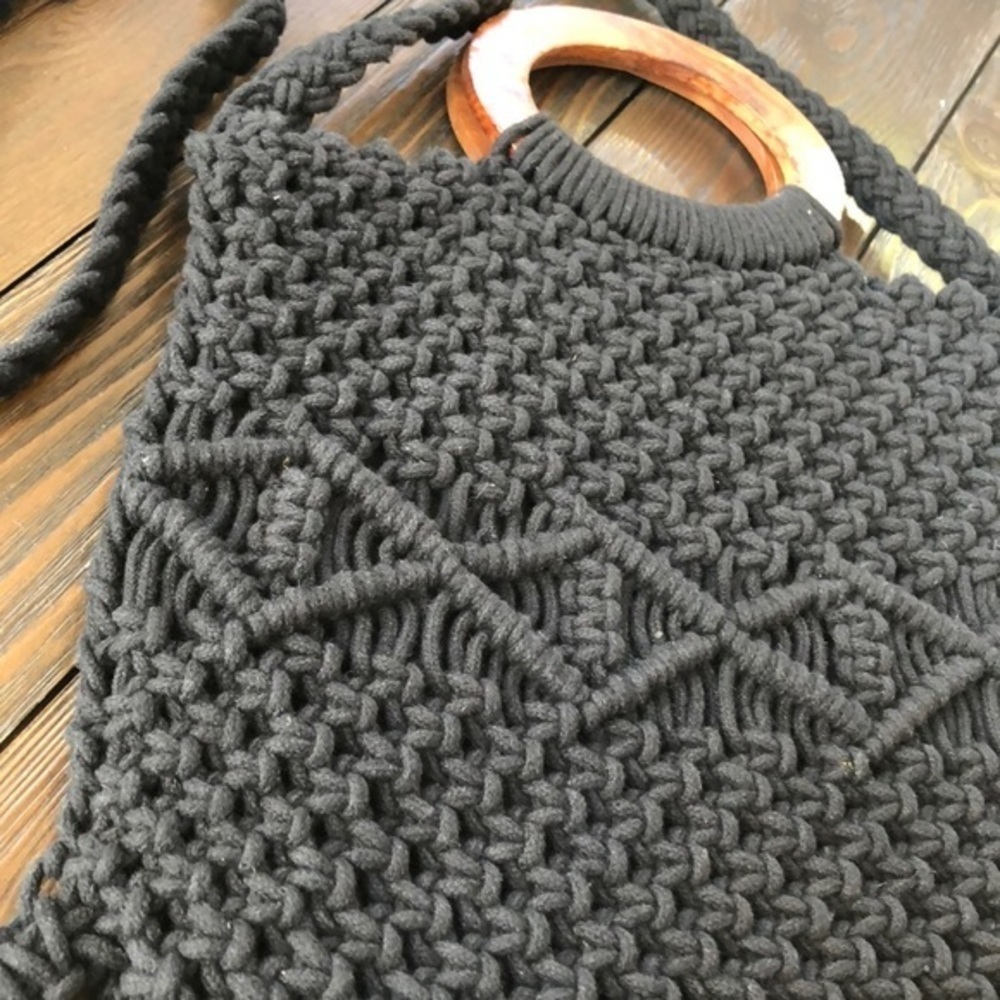 Danielle Nicole Black Fringed Macrame Boho Bag - image 2